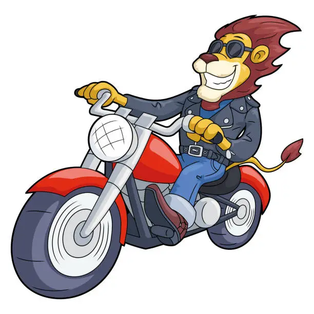 Vector illustration of Lion riding motorbike at high speed