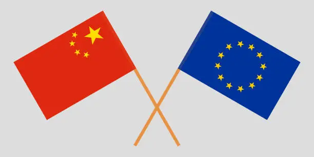 Vector illustration of China and EU. The Chinese and European Union flags. Official colors. Correct proportion. Vector