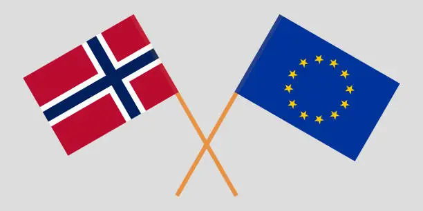 Vector illustration of Norway and EU. The Norwegian and European Union flags. Official colors. Correct proportion. Vector