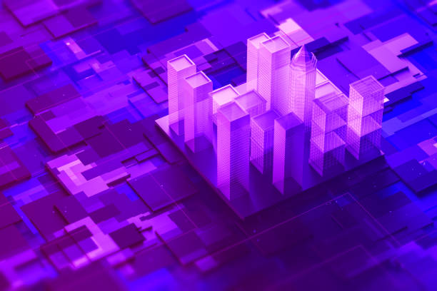 istock Purple city model on motherboard 1081933862