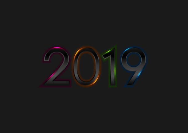 istock Black New Year 2019 with colorful neon lights background 1081936782
