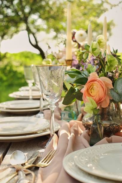 istock wedding decorated table, decor wedding dinner in nature in the garden 1081947614