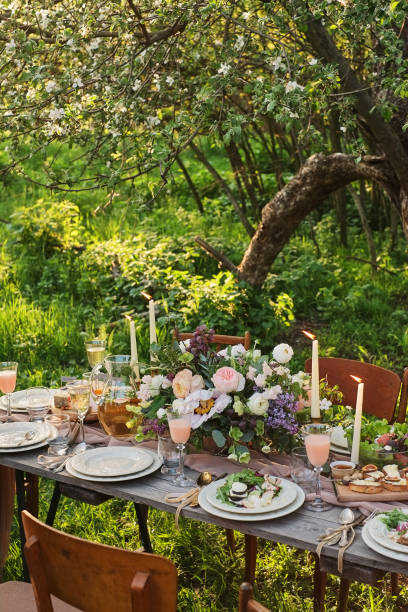 istock wedding decorated table, decor wedding dinner in nature in the garden 1081947654