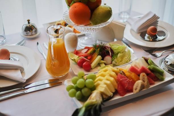 istock Delicious breakfast served for two at the hotel a white background. close-up 1081947660