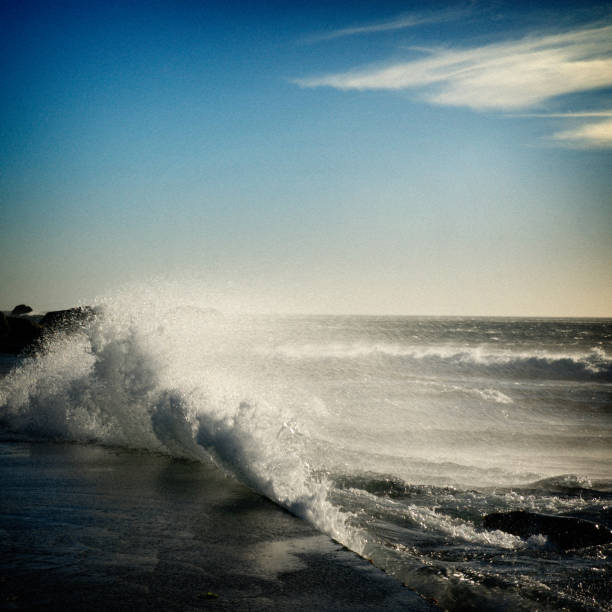 A wave rising in the ocean. Photo on a long exposure, the wave is slightly blurred in motion to emphasize it.