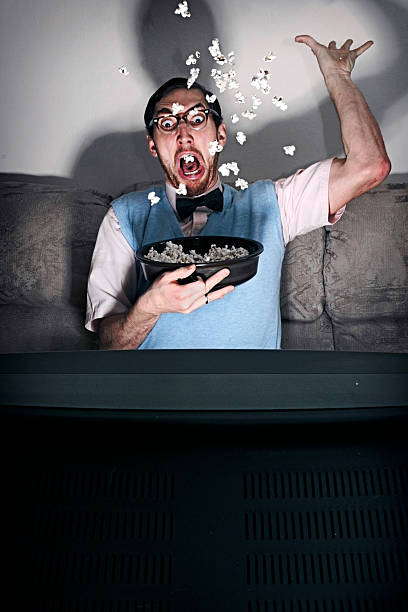 Surprised Nerd Watching A Scary Movie