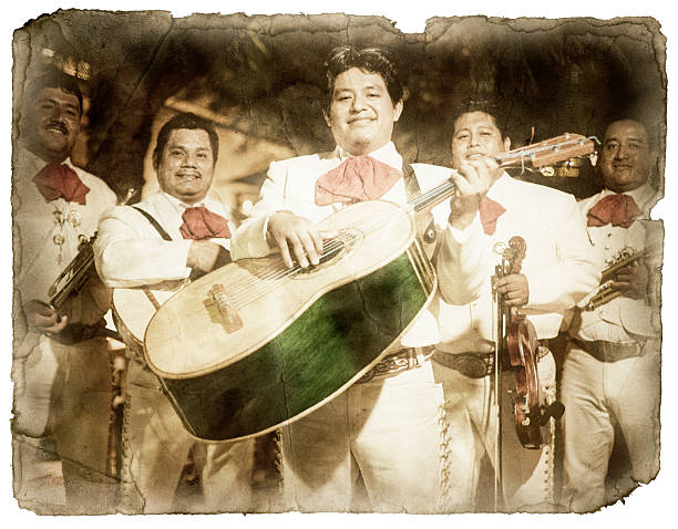 vintage pohlednice kapely mariachi (xxl, ořezová cesta) - hudba fotky - stock snímky, obrázky a fotky
