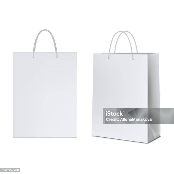 Weiße Papiertüte Isoliert Auf Weißem Hintergrund Stock Vektor Art und mehr Bilder von Papiertüte - Papiertüte, Tragebehältnis, Einkaufstasche