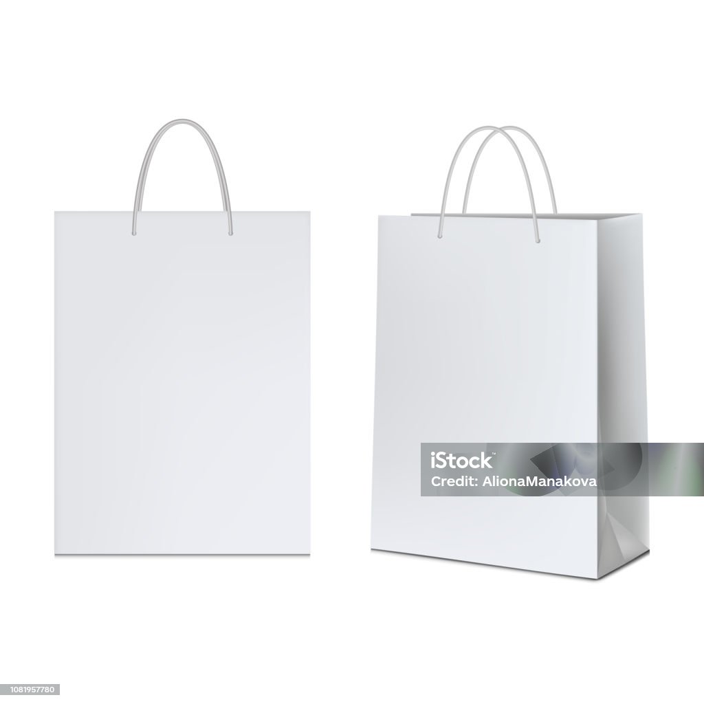 White paper bag, isolated on white background. Paper Bag stock vector