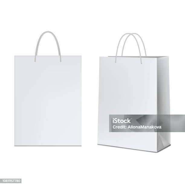 White Paper Bag Isolated On White Background Stock Illustration - Download Image Now - Paper Bag, Bag, Shopping Bag