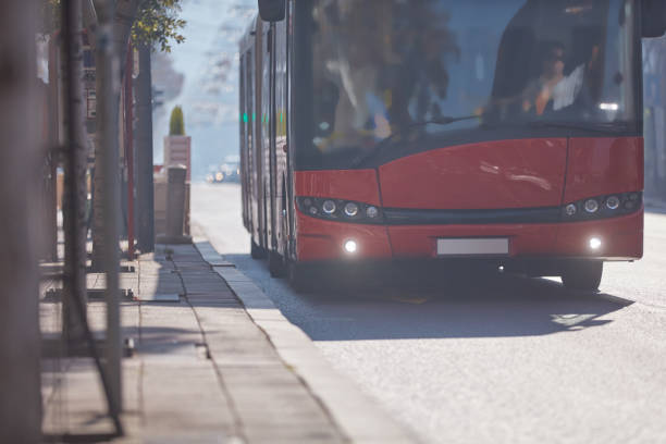 Public transportation / bus in urban surroundings on a station.