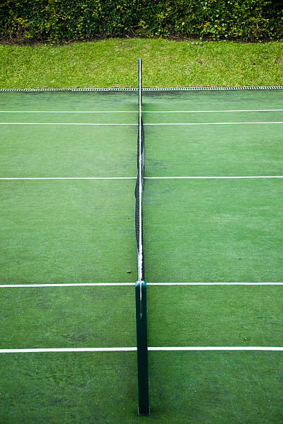 tennis court on the ground with a geological cross section of the soil. 3d illustration