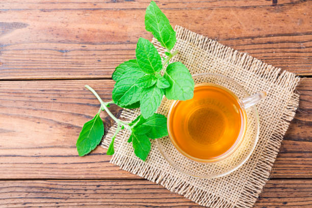 istock Top view of fresh mint tea with leaves 1081969728