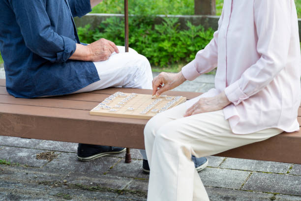 ein älteres ehepaar shogi spielen - shogi stock-fotos und bilder