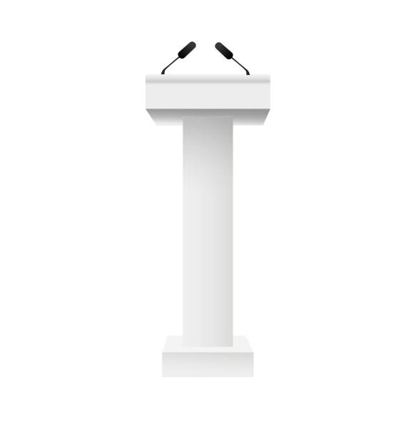 istock Vector White Podium Tribune Rostrum Stand with Microphones Isolated 1081978880