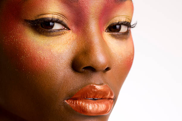 African American Young Woman Beauty Portrait, Close Up stock photo