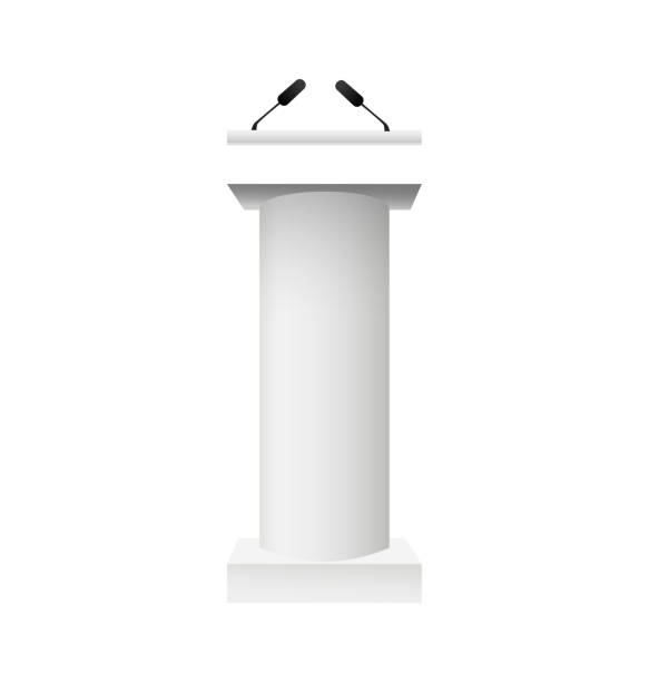 istock Vector White Podium Tribune Rostrum Stand with Microphones Isolated 1081979524