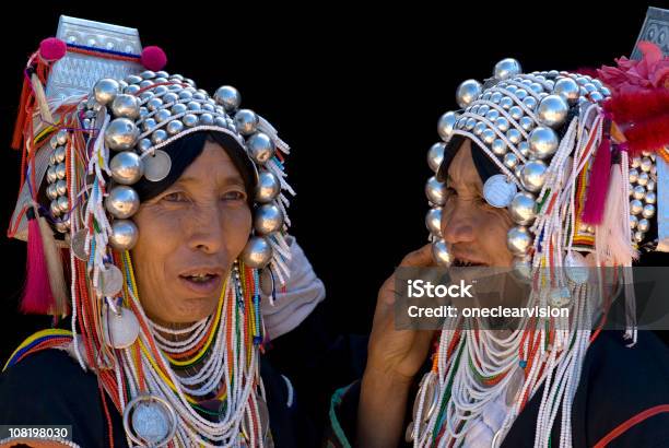Two Akha Women Stock Photo - Download Image Now - Silver Colored, Adult, Adults Only