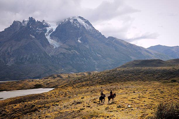 Horse Riding in Torres Del Paine National Park, Patagonia, Chile  motorized vehicle riding stock pictures, royalty-free photos & images