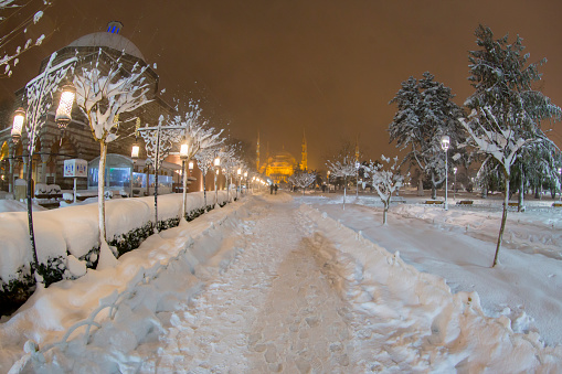 Istanbul sultanahmet, snow and istanbul view