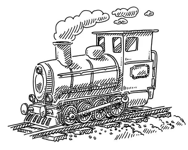 Vector illustration of Steam Locomotive Train Drawing