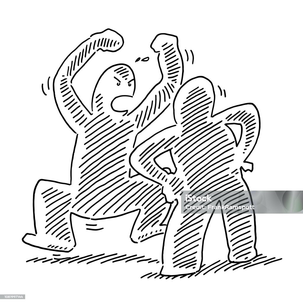 Conflict Disputation Human Figures Drawing Hand-drawn vector drawing of a Conflict Disputation Human Figures. Black-and-White sketch on a transparent background (.eps-file). Included files are EPS (v10) and Hi-Res JPG. Cartoon stock vector