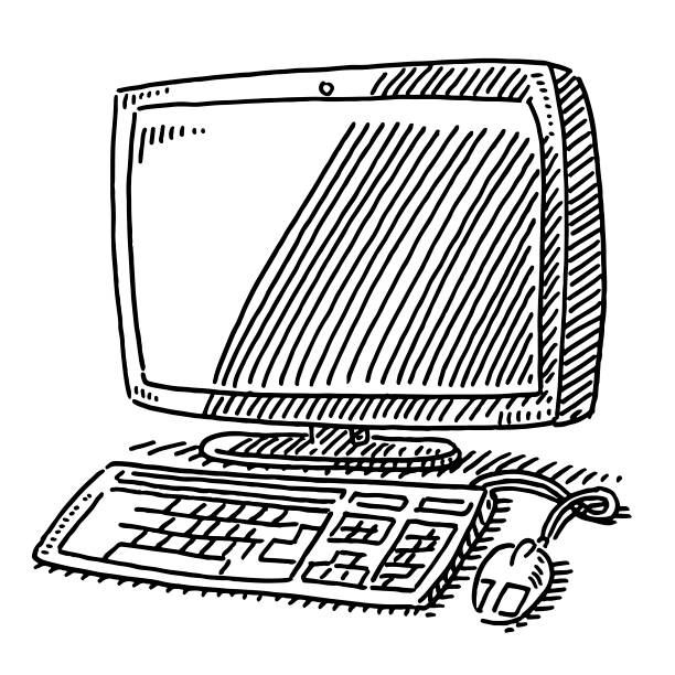 580+ Desktop Computer Monitor Keyboard Mouse Drawing Stock ...