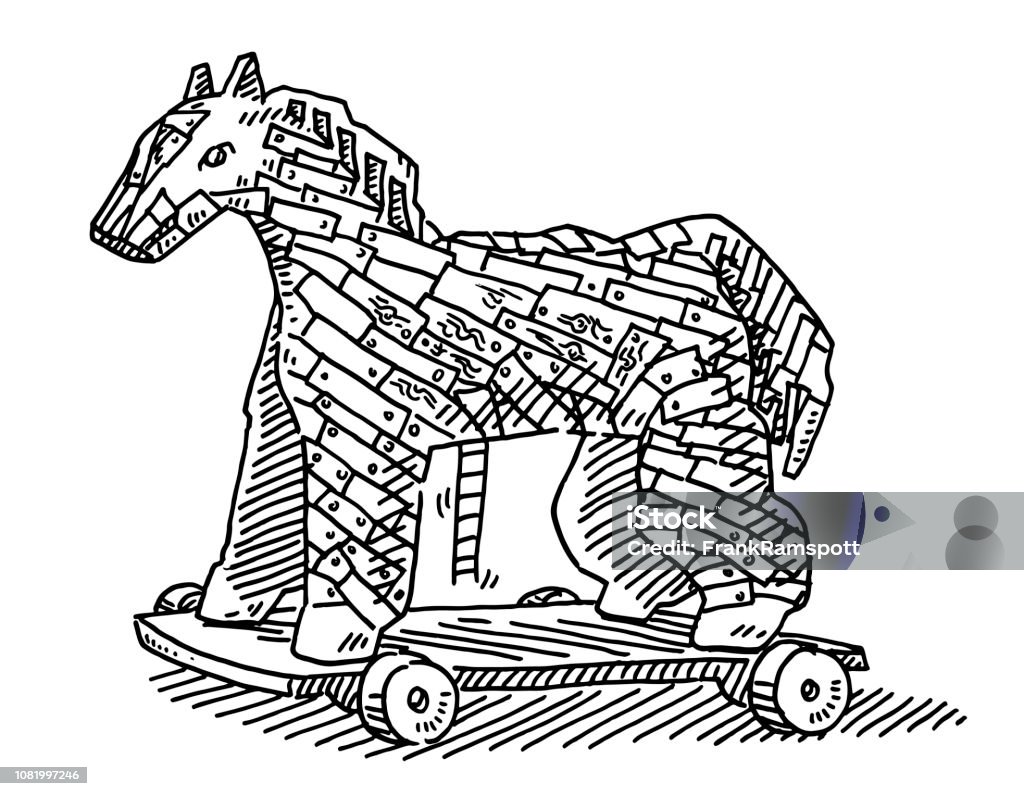 Trojan Horse Drawing Hand-drawn vector drawing of a Trojan Horse. Black-and-White sketch on a transparent background (.eps-file). Included files are EPS (v10) and Hi-Res JPG. Wood - Material stock vector