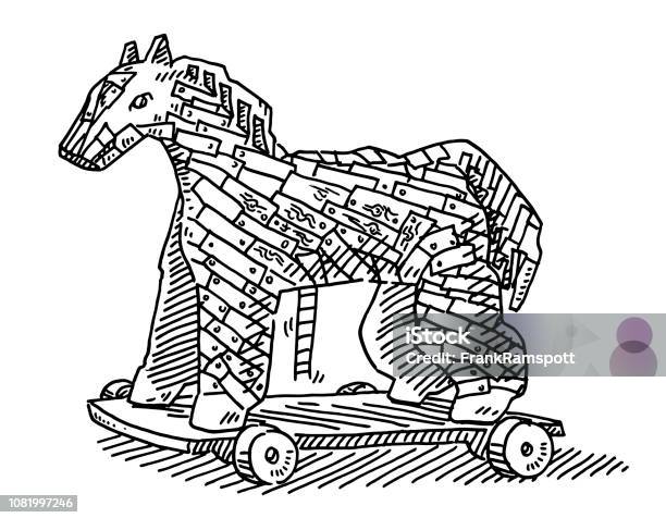 Trojan Horse Drawing Stock Illustration - Download Image Now - Wood - Material, Ambush, Black And White