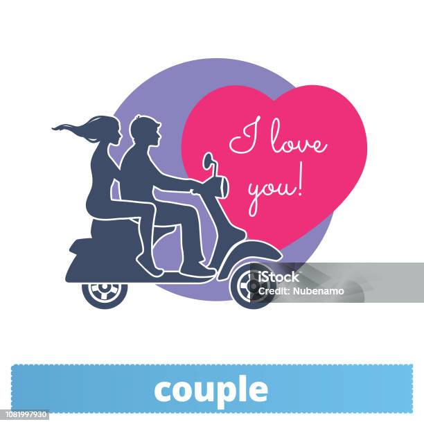 Scooter Couple Riders Vector Flat Style Clipart Illustration Stock Illustration - Download Image Now