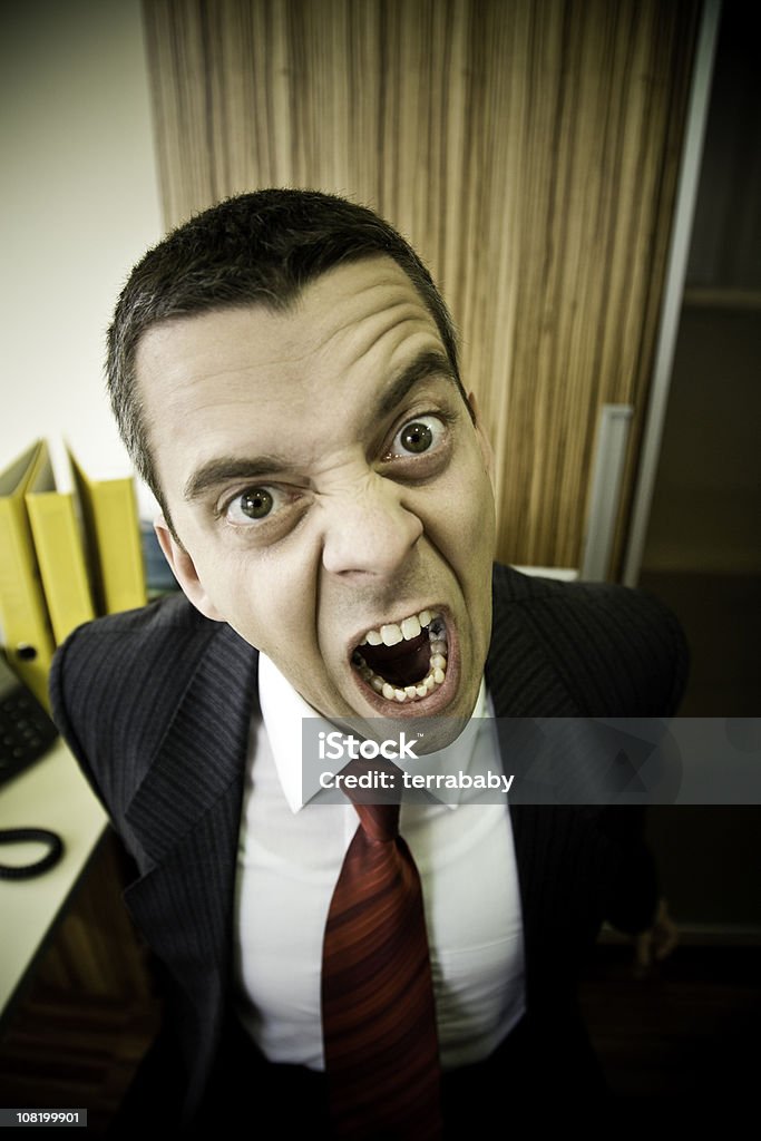 Erzürnt sein Geschäftsmann schreien und mit schreien im Büro - Lizenzfrei Ansicht aus erhöhter Perspektive Stock-Foto