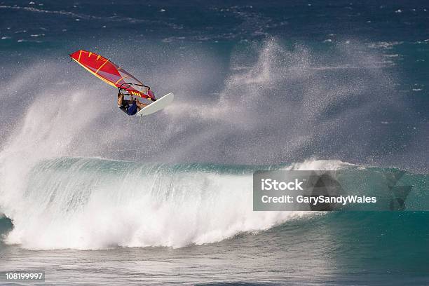 Windsurfer In Mid Air Stock Photo - Download Image Now - Wave - Water, Windsurfing, Adult