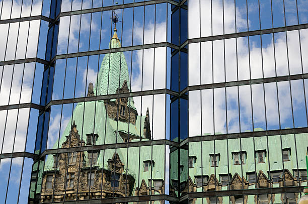 Parliament Building Reflection on Glass stock photo