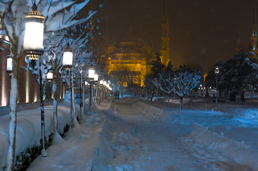 Istanbul sultanahmet, snow and istanbul view