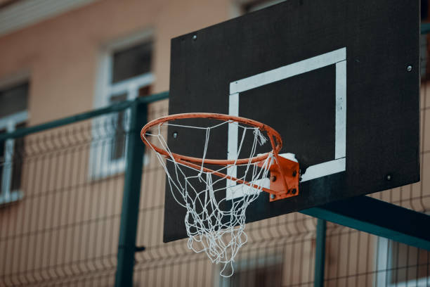 istock basketball basket in the city. 1082002160