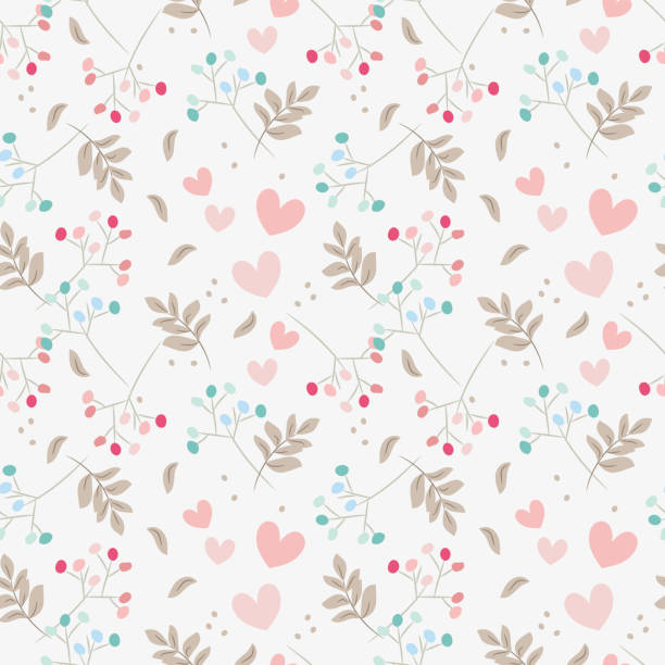 süße blumen und kleinen herzen musterdesign. - flower valentines day valentine card backgrounds stock-grafiken, -clipart, -cartoons und -symbole