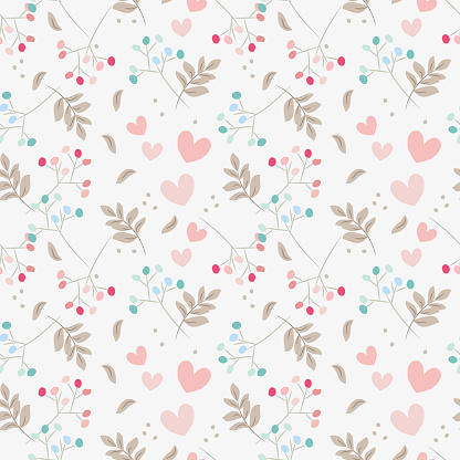 Sweet floral and tiny hearts seamless pattern. Sweet Valentine concept.