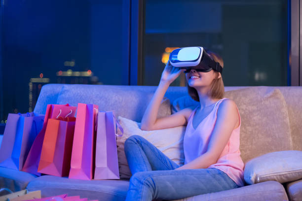 istock woman shopping with VR headset 1082006278