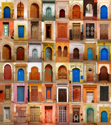 Traditional wooden door in the historic center (Souk) in Marrakesh, Morocco.