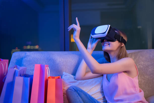 istock woman shopping with VR headset 1082008504