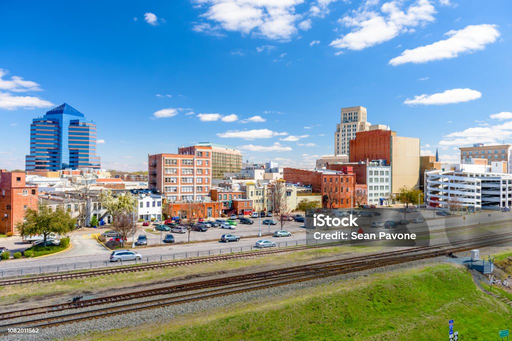 Durham, North Carolina, USA downtown cityscape. Durham - North Carolina Stock Photo