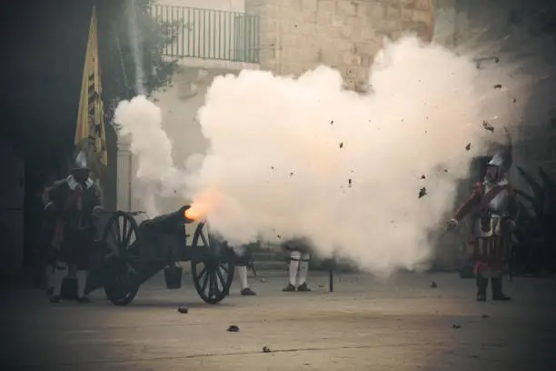 Photo of Vintage Canon Being Shot with Cloud of Smoke