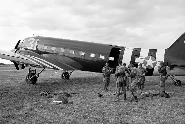 Stock Photography of D-Day Paratroopers getting ready to jump. 

Note: number on the nose is only the invasion stick number and does not ID the plane. 