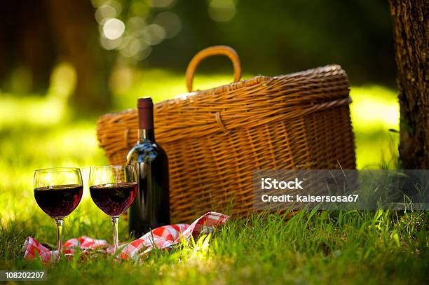 Two Glasses Of Red Wine At Picnic Stock Photo - Download Image Now - Picnic, Wine, Red Wine