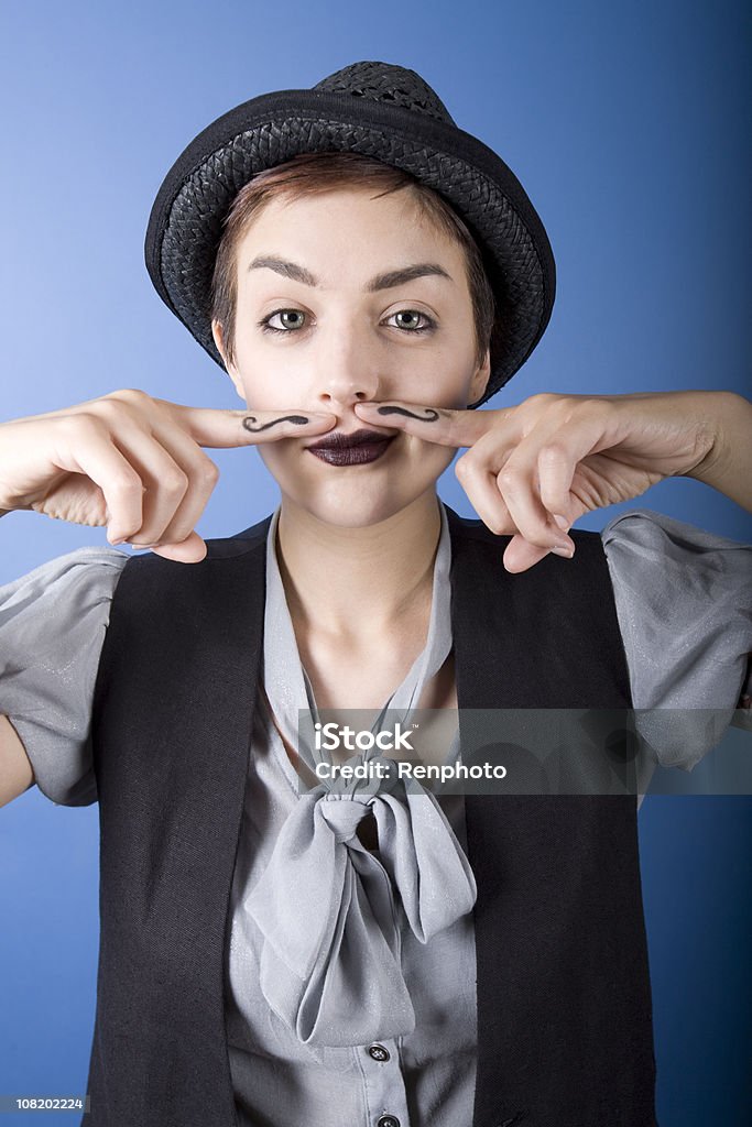 Finger Schnurrbart - Lizenzfrei Attraktive Frau Stock-Foto