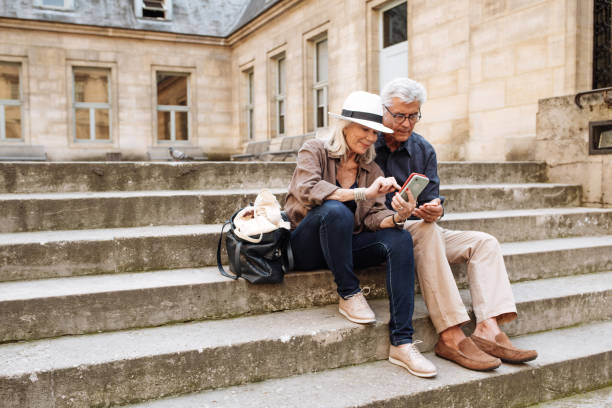 Senior Couple taking selfie in Paris