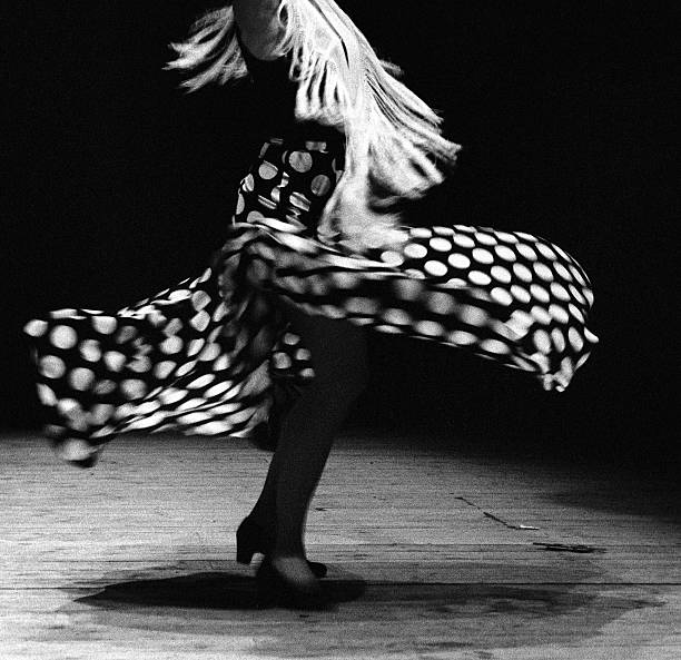 Portrait of Flamenco Dancer Spinning, Black and White stock photo