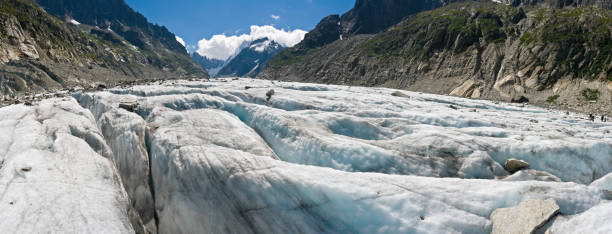 Summer greenlandic wastelands landscape with glacier river bend and mountains in the background, Qinnguata Kuussua River, Russel glacier in the background. Kangerlussuaq, Greenland