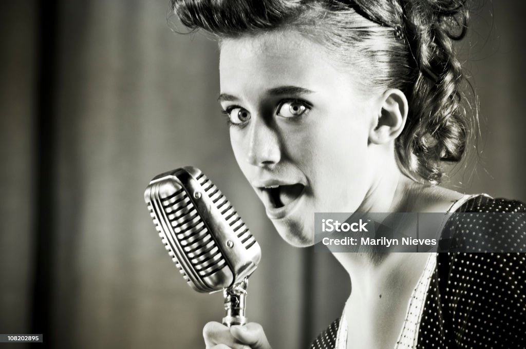 retro singer  Black And White Stock Photo