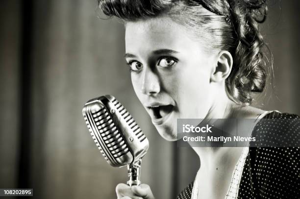 Retro Singer Stock Photo - Download Image Now - Black And White, Singing, Retro Style